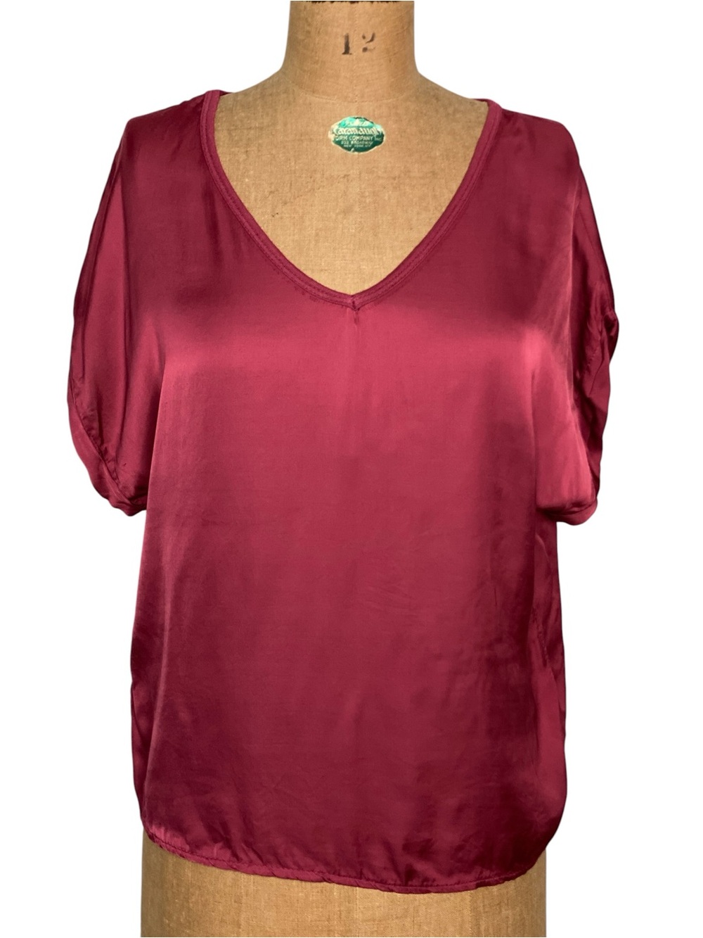 V-Neck Sofia Satin Blouse in Deep Wine